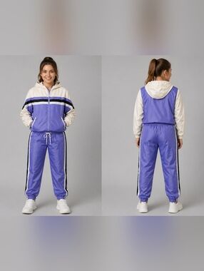 Women’s Blue & White Track Pants & Jacket Set Of 2pc with Side Stripes Size MP